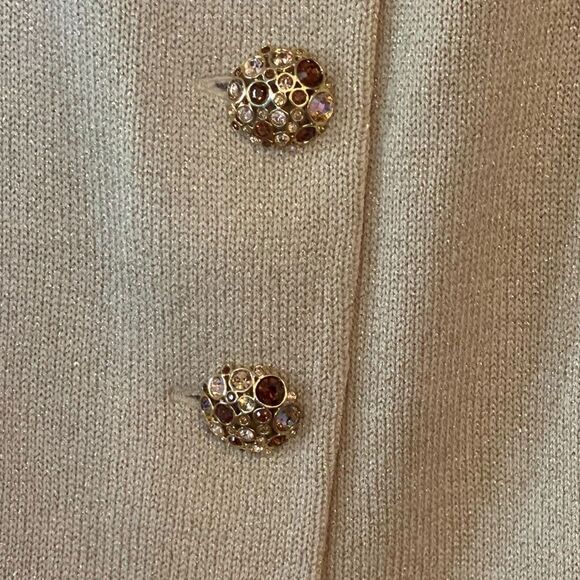 St. John Sz 8 Gold Bronze Metallic Knit Rhinestone Trim Buttons Vintage Jacket - Picture 4 of 8